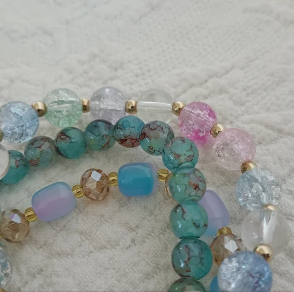 Sparkling Teal Beaded Charm Bracelet Set Blue Pink Flower Butterfly Cute Fairy - Picture 4 of 9